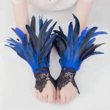 Women Lace Artificial Feather Gloves Witch Angel Costume Accessories Swan Wings Wrist Bands Halloween Accessories