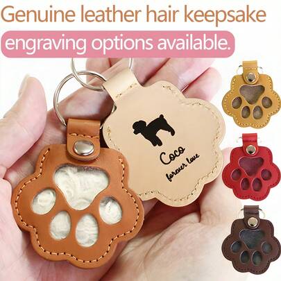 1 Stück Cartoon Leder Haustier Pfoten Design Schlüsselanhänger, Haustier Haar Aufbewahrung Schlüsselanhänger, süße Pfoten Abdrucke Aufbewahrungsbox, geeignet für Haustier Haar Sammlung, Haustier-Begleiter, Geschenk für Freunde, Familie, Kollegen