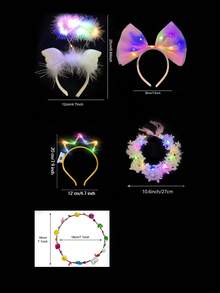 Hawaii/Rose Wreath Set LED Luminous Headband Headband Party Garland, Suitable For Night Glow Wedding Party Hair Accessories, Concerts, Valentine's Day, Holiday Celebrations, Wedding Banquets, Weddings, Birthdays, Valentine's Day, Graduation Ceremonies, Holiday Celebration Atmosphere, Carnival Party Decorations And Supplies For Single Men And Women - 混色 - 查看 5