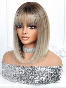 14英寸渐变金色波波头假发，女士短直发带刘海，合成纤维材质，耐热，适合日常派对、角色扮演、日常佩戴、假日旅行、节日美妆必备、万圣节、圣诞节礼物、送给女朋友的礼物、夏季、节日护理