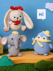 1Set Crochet Kits For Beginner, Includes Cute Animal Doll Patterns Such As Dinosaur, Rabbit, Penguin, Elephant, Yarn, Crochet Hooks And Tutorial, Handmade DIY Plush Decor, Keychain And Bag Pendant - Multicolor - View 3