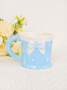 1 pieza Taza de cerámica con capacidad grande, creativa con diseño de lazo y luna 3D pintado a mano con estilo femenino