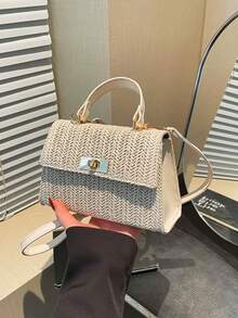 Simple Leisure Shoulder Bag Fashion Bag Female Simple Fresh Weaving Small Square Bag - Beige - View 2