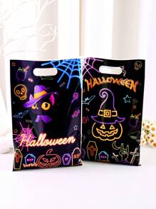 10/20/50pcs Fluorescent Halloween Gift Bags With Handle - Glow-In-The-Dark Cat & Pumpkin Pattern Party Favors For Happy Halloween Decorations 2025, Edgy Gothic Decor & Bulk Trick Or Treat Packaging
