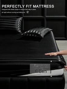 1件装奢华黑色缎面床笠，床上用品，床笠，床垫罩，纯色亲肤，轻盈丝滑柔软，舒适，卧室床上用品，床垫保护套，深口袋设计，适用于单人床/双人床/大号双人床/特大号双人床/加州特大号双人床，可机洗，是节日礼物、秋季装饰和房间装饰的理想之选。 - 黑色 - 查看 5