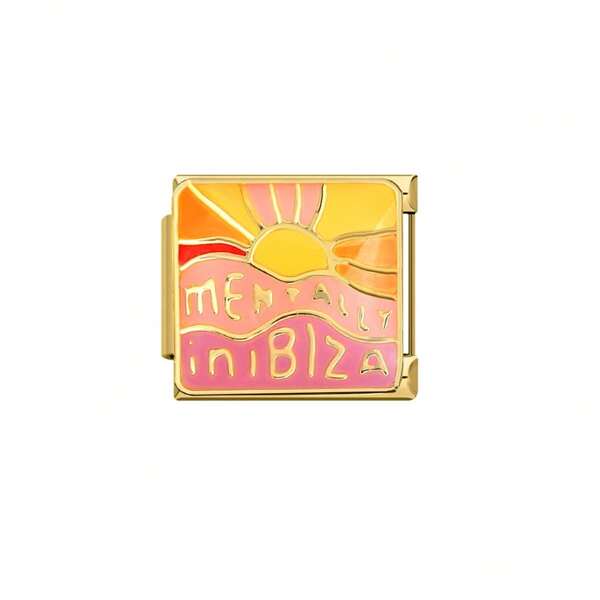 Elegante accesorio de joyería de acero inoxidable dorado hecho a mano, con base metálica de diseño de mariposa floral de atardecer de corazón de colores, un accesorio de moda multifuncional y un regalo artesanal exquisito