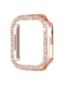 1 Stück Rose Gold Gehäuse mit glitzerndem Strass Dekor, modisch, glamourös, Cut Out, blinkend, stoßfest, Schutzhülle für Gehäuse 38/40/41/42/44/45/46/49MM, für Series Ultra/SE/10/9/8/7/6/5/4/3/2/1, intelligentes Smartwatch Zubehör