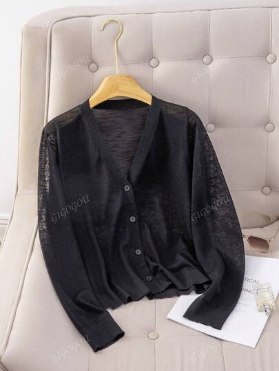 GIGOGOU Cardigan en tricot fin pour femmes, coupe-vent, manches longues, décontracté, pour le printemps et l'été
