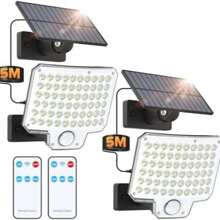 GHUSTAR Applique murale solaire, 240 LED, 3 000 lumens, éclairage d'extérieur sensible au mouvement avec télécommande, projecteur solaire étanche IP65, convient pour garages, patios, etc., lot de 2