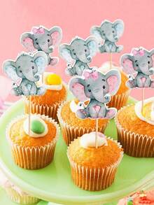 2 Sets24 Pcs Elephant Cupcake Toppers It's A B-Oy B-Aby Shower Cupcake Picks For Elephant Theme Gender Reveal B-Aby Shower K/Ids Birthday Party Cake Decorations Supplies(Blue)