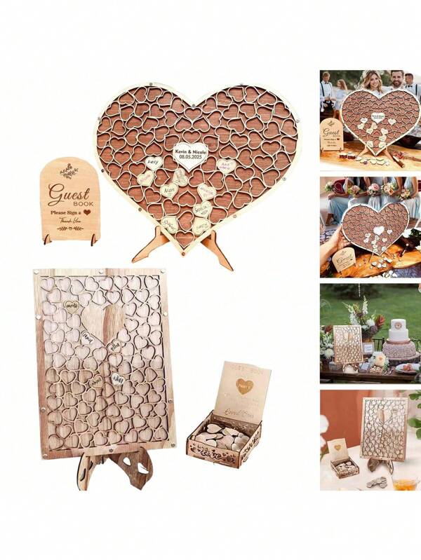 Livro de Visitas de Casamento Rústico, Livro de Visitas de Casamento com Moldura de Coração, Livro de Visitas com Conjunto de Canetas, Decoração de Casamento, Caixa de Madeira, Alternativa Personalizada de Livro de Visitas de Casamento para Recepção de Casamento, Decorações de Casamento Rústico, Festa de Aniversário