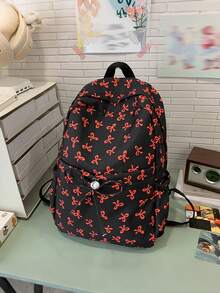1pc Brand New Cute Cartoon Full Print Bow Pattern Backpack, Suitable For Back To School Season, Kawaii Double Zipper Lightweight Large Capacity Foldable Backpack Bag, Teenagers, School, Daily Outings, Shopping, Travel And Vacation, Random Position - Backpack - View 7