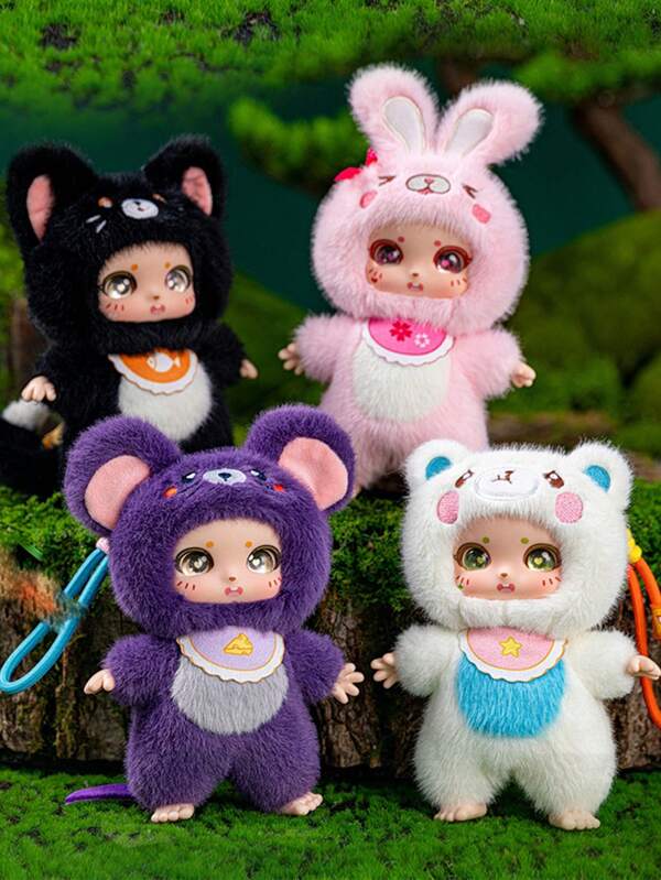 15cm/5.90in Animal Series Toy Brightly Colored Little Bear, Little Rabbit And Little Cat Vinyl Doll Toys Cute Animal Figures, Vibrant Colors