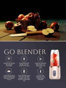 2 Pcs Portable Blender Mini 14oz For Juices & Smoothies With 6 Blades Puwerful Performances Fusion Blender, USB Rechargeable, Lid, Plastic Cups Included, Drop-Resistant And Wear-Resistant. Fit For Travel And Outdoor Activities