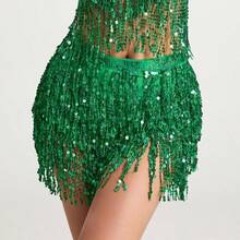 Sequin Fringe Skirt Women Sexy Belly Skirts Adjustable Waist Straps Hip Scarf Wrap Skirt Carnival Rave Dance Performance Costume - Multicolor - View 12