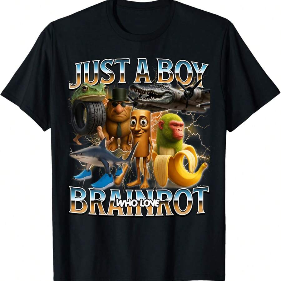 Just A Boy Who Love Brainrot Italian Brainrot Meme Boys T-Shirt - màu đen - Xem 1