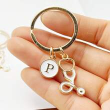 个性化字母钥匙扣：医生、护士、听诊器、钥匙扣、医疗救援人员、钱包装饰、听诊器钥匙、钥匙圈 - 白色 - 查看 9