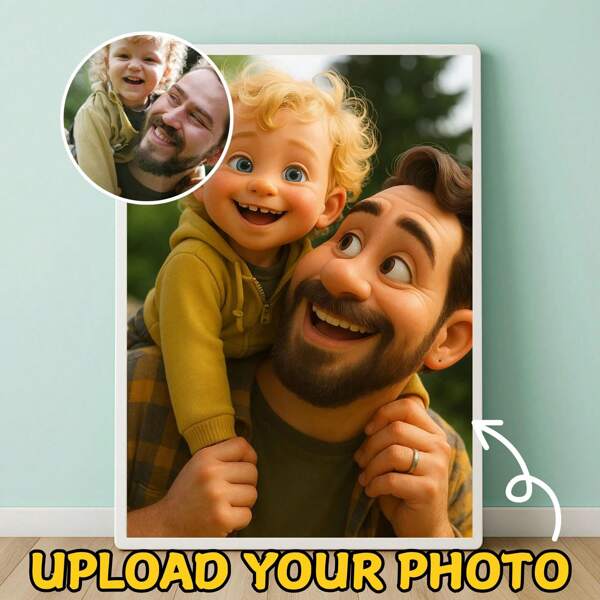 Father's Day Custom Print, Custom Photo Cartoon Style Wall Art-Pixar Style Portrait From Photo - Personalized Cartoon Gift For Dad, Couples, Family, Kids - Unique Wall Art - Personalized Cartoon Style Family Drawing Gift For Him, Ideal Gifts For Her,Boyfriend,Dad