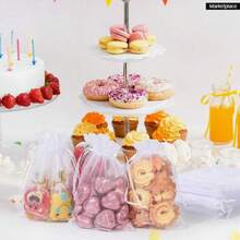 50/100pcs White Organza Drawstring Bags, Luxury Jewelry Gift Bags, Suitable For Party Favors, Candies, Fruits, Crafts, Ideal For Weddings, Bridal Showers, And Special Occasions, Small Gift Pouches - White - View 8