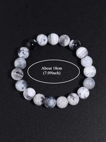 1 Stück Schwarzweiß Feuerachat Armband, Natürlicher Stein Krista ll Heilung Chakra Erdung Energie Schmuck für Frauen Männer, Geschenk für Ihn oder Sie