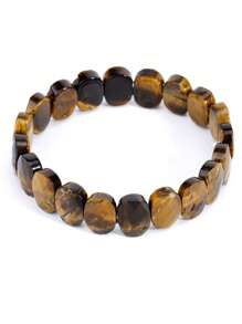 1 pieza Brazalete de piedra natural CSJA para hombres y mujeres, pulsera con cuentas ovaladas facetadas de obsidiana, cuarzo rosa, cristal de roca y ojo de tigre, joyería de verano, regalo