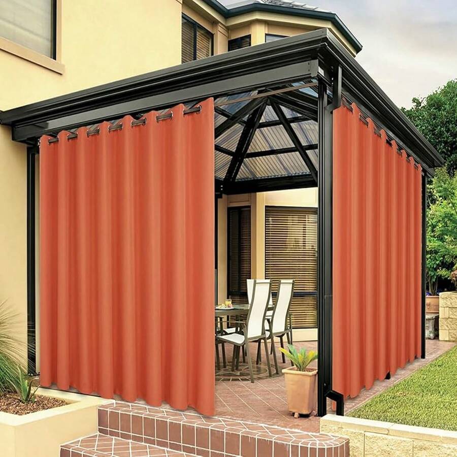 2025Hot-BONZER Waterproof Outdoor Curtains Patio, Premium Thick Privacy Weatherproof Grommet Outside Curtains Porch, Pergola, Cabana, 1 Panel, 54W X 84L Inch, - 麥加橙 - 查看 1