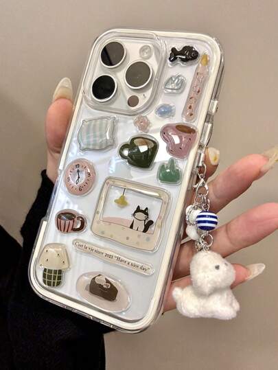 DIY Cute Funny Snowman Tree Illustration Transparent Phone Case Compatible With IPhone 17 ProMax 17Pro 17 Air 17 16 ProMax 15 14 13 12 11 Pro Max Clear Lovely Shockproof Cover