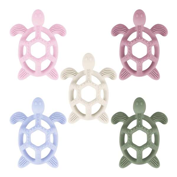 2 piezas Juguete de dentición de tortuga 3D para bebés, juguete de dentición de silicona blanda para 3+ meses, juguete de masticación para motor oral para alivio de las encías del bebé, ayuda de dentición para el desarrollo sensorial, diseño de animal lindo, fácil de sostener y limpiar