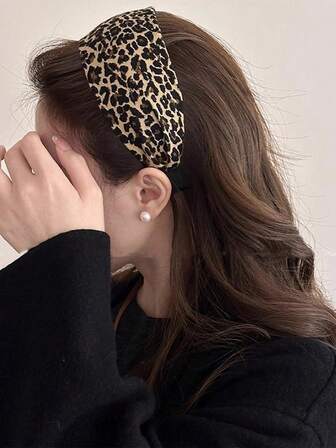 1 件韩国简约优雅豹纹针织宽头带，时尚高冠复古发箍发饰女士，动物印花