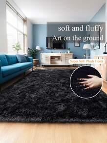 1 pieza Alfombra de área rectangular negra de lujo con pelo largo, estilo nórdico minimalista para sala de estar o dormitorio, alfombra suave y cómoda de moda adecuada para uso en interiores en todas las estaciones.