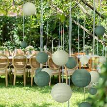 20 Stücke Hochwertige Papier Laternen Dekorativ, runde hängende Papier Laternen Dekoration für rustikale Party, Bridal-Shower, Hochzeit, salbeigrüner Geburtstag, Zuhause Dekoration, Abschlussfeier, Festivalfeierlichkeiten Zubehör - Verschiedenfarbig - Übersicht 6