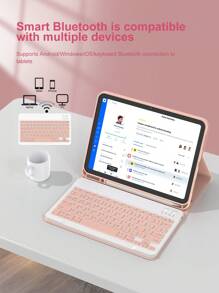 Funda de teclado de piel sintética con teclado inalámbrico desmontable, batería de 150mAh y soporte para Apple Pencil, compatible con iPad (A16) de 11a/10a generación, 7a/8a/9a generación, iPad Air de 4a/5a generación (M2 2024/M3 2025), iPad Pro de 11" (2018/2020/2021/2022), color rosa