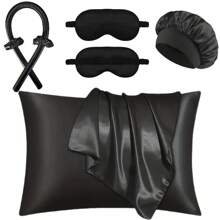 6pcs Sleep Hairstyling Tool Set, Including 1pc Hair Curler, 1pc Silk Pillowcase, 1pc Soft Sleep Eye Mask, 2pcs Hair Scrunchies, 1pc Sleep Cap, Suitable For Hair And Skin Care, Silk Heat-Free Curler Set, Overnight Hair Curler