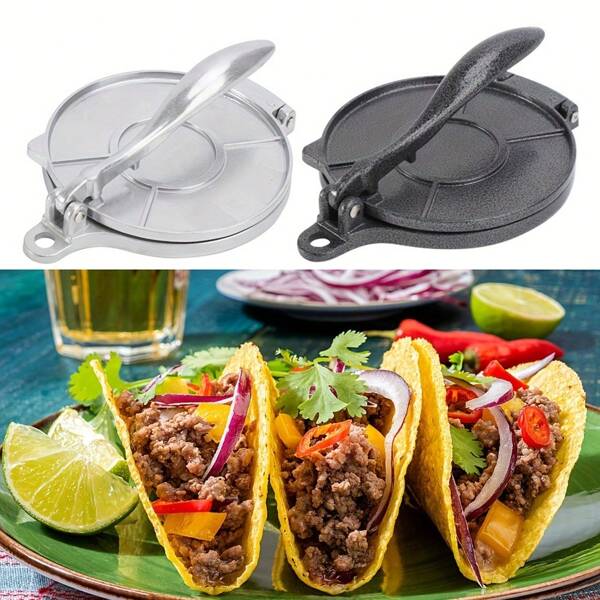 1 Pc Aluminum Alloy Manual Corn Tortilla Maker, Dumplings/Crepes/Waffle Baking Mold With Foldable Long Handle