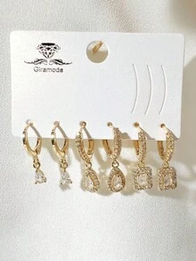 Kit 3 Pairs Of Hoop Earrings Studded With Zirconia Stone, Heart/Drop/Pearl Pendant, 18k Gold Semi-Jewelry, 925 Silver - 20 - 查看 1