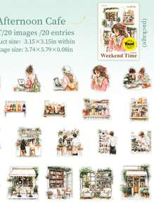 20pcs/Pack Vintage Waterproof Book-Themed PET Stickers, Decorative Reading Corner Stickers, Scrapbooking Sticker Pack, Diary Journal Stickers Back To School