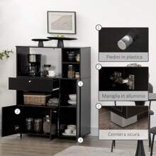Credenza da cucina per microonde e forno, mobile da cucina con ante, ripiani e cassetto, mobile dispensa moderno in truciolato per soggiorno, 90 x 40 x 120 cm, nero