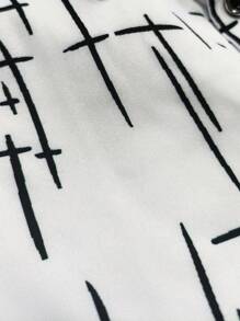 Camisa formal blanca con cuello vuelto y diseño de estampado creativo para hombres, camisa casual de manga larga y abotonada adecuada para ocasiones de negocios