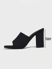 Women's Open Toe Slip-On Mule Sandals, PU Leather, Chunky Heel, Breathable, Elegant, Comfortable, Black - Black - View 4