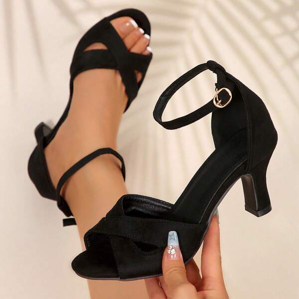 Chaussures de danse latine pour femmes 2025, chaussures de danse de salon extérieure mi-talonnées à semelle souple pour l'été, bout ouvert, style rétro sexy et élégant européen-américain avec fermeture éclair au dos