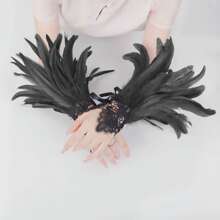 Women Lace Artificial Feather Gloves Witch Angel Costume Accessories Swan Wings Wrist Bands Halloween Accessories