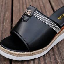 Damen leichte, vielseitige Sandalen mit Kristall-Dekor und offener Zehenpartie, dicker Sohle, Sommer Wedges mit Strass-Verzierung für den Strand