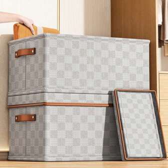 1pc Non-Woven Cloth Checkerboard Pattern Flip-Top Clothes Storage Box, Garment Organization Container For Home