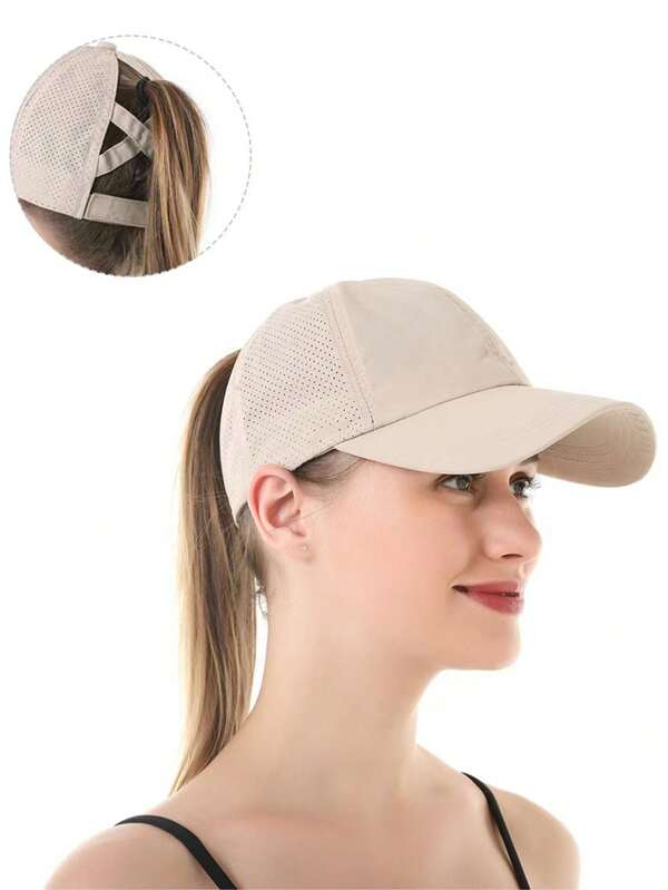 1pc Summer Quick Dry Sun Hat, Women Breathable Mesh Baseball Cap, Fashionable Outdoor Sports Ponytail Hat