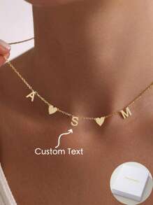 Collar con colgante personalizado de acero inoxidable con inicial central y lateral en forma de corazón, regalo para mujeres, collar de moda para usar en verano, collar de moda para usar en vacaciones de playa