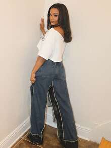 Steph T Quần Jeans Ống Rộng Rách Co Giãn Lưng Thun Cho Nữ Quần Jeans Denim Thường Ngày Quần Jeans Rách Cổ Điển Y2K Thời Trang Đường Phố Quần Dài Rộng Cho Mặc Hàng Ngày - Nhiều màu - Xem 2