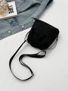 New Summer Nylon Sling Bag - Unique Design Drawstring Shoulder Bag - Japanese Fashionable Pleated Bucket Bag For Women