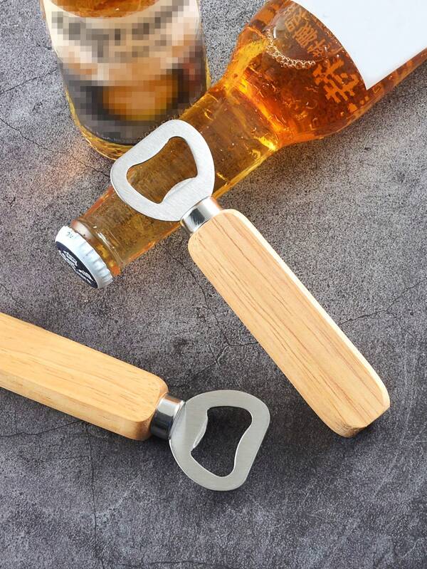 1 Stück Flaschenöffner - Flaschenöffner mit Holzgriff und Edelstahlklinge, gravierter Handflaschenöffner für Barkeeper, für Bar, Küche, Zuhause, Restaurant