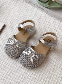 Girls Sandals New Summer Bowknot Kids Closed Toe Casual Princess Sandals, Soft Bottom Anti-Slip Breathable Woven Hollow