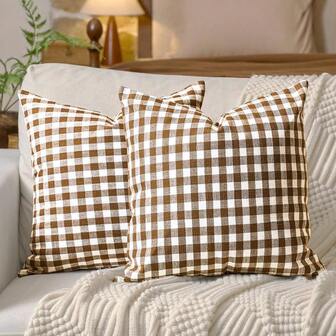 1 Pc Unfilled Luxury Plaid Throw Pillow Cover, Modern Farmhouse Decor Sofa Cushion Square Linen Pillowcase, Suitable For Sofa, Living Room, Bedroom, Farmhouse, Also As Gift